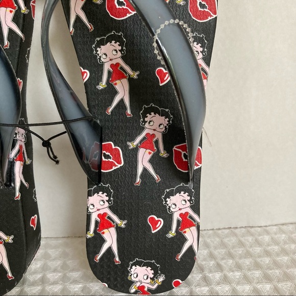 BETTY BOOP Flip Flops Black Red Peach Womens Size 6 - Picture 2 of 9